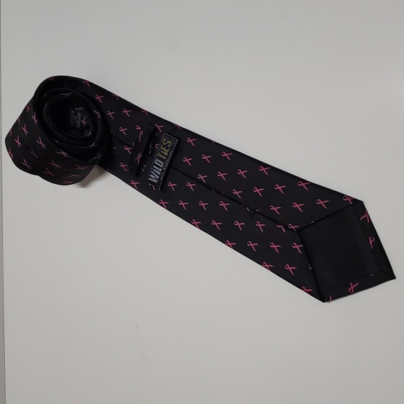 Wild Ties Pink Ribbon Breast Cancer Awareness Tie Black Pink Men OS - Picture 5 of 12